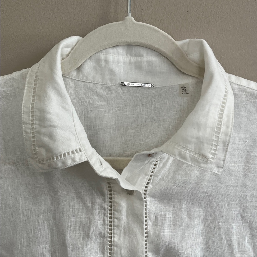Elie Tahari white linen embroidered button down shirt size medium - Picture 5 of 15